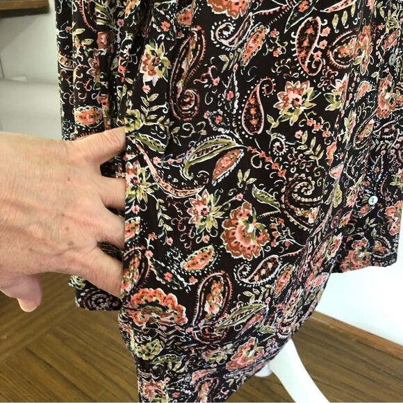 J Jill Dark Floral Paisley Button Front Tunic Top With Pockets Size Large - Picture 6 of 11